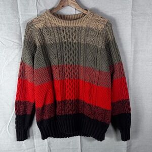 LL Bean Signature Mens XL‎ Cable Knit Fisherman Stripe Cotton Sweater